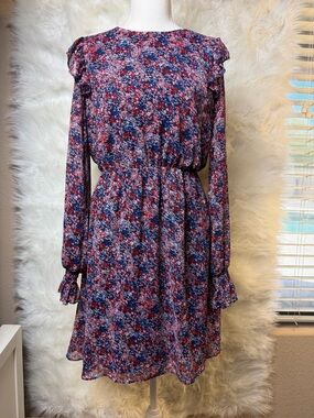 Banana Republic Floral Ruffle Sleeve Long Sleeve Chiffon Dress Size Small